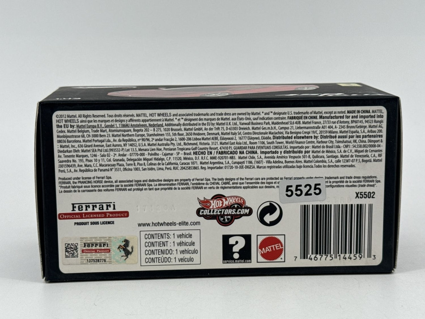 Hot Wheels Elite Ferrari 458 Italia Red 1:43 Diecast Model Car Limited Edition