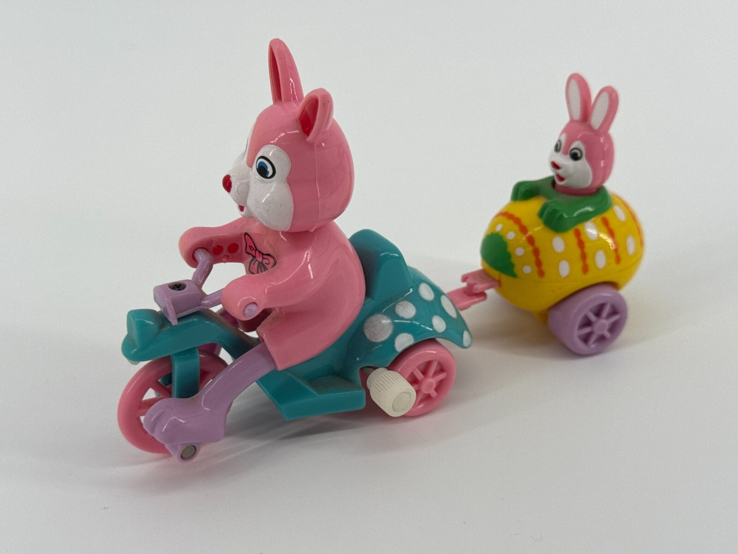 Vintage Wind-Up Trike Toys Lot Bunny Bear Sidecar Easter Pastel 90s Cute Set 3