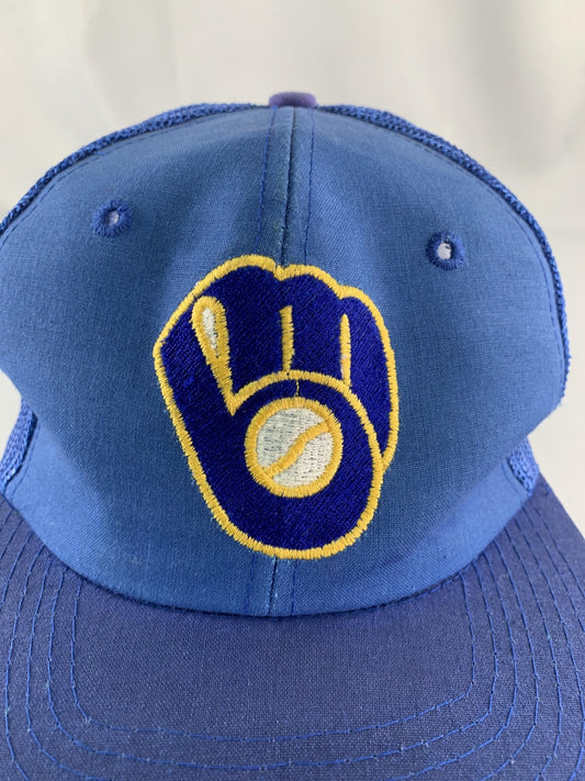 Vintage Milwaukee Brewers Hat Cap Snap Back Mens Blue MLB Baseball Mesh Trucker