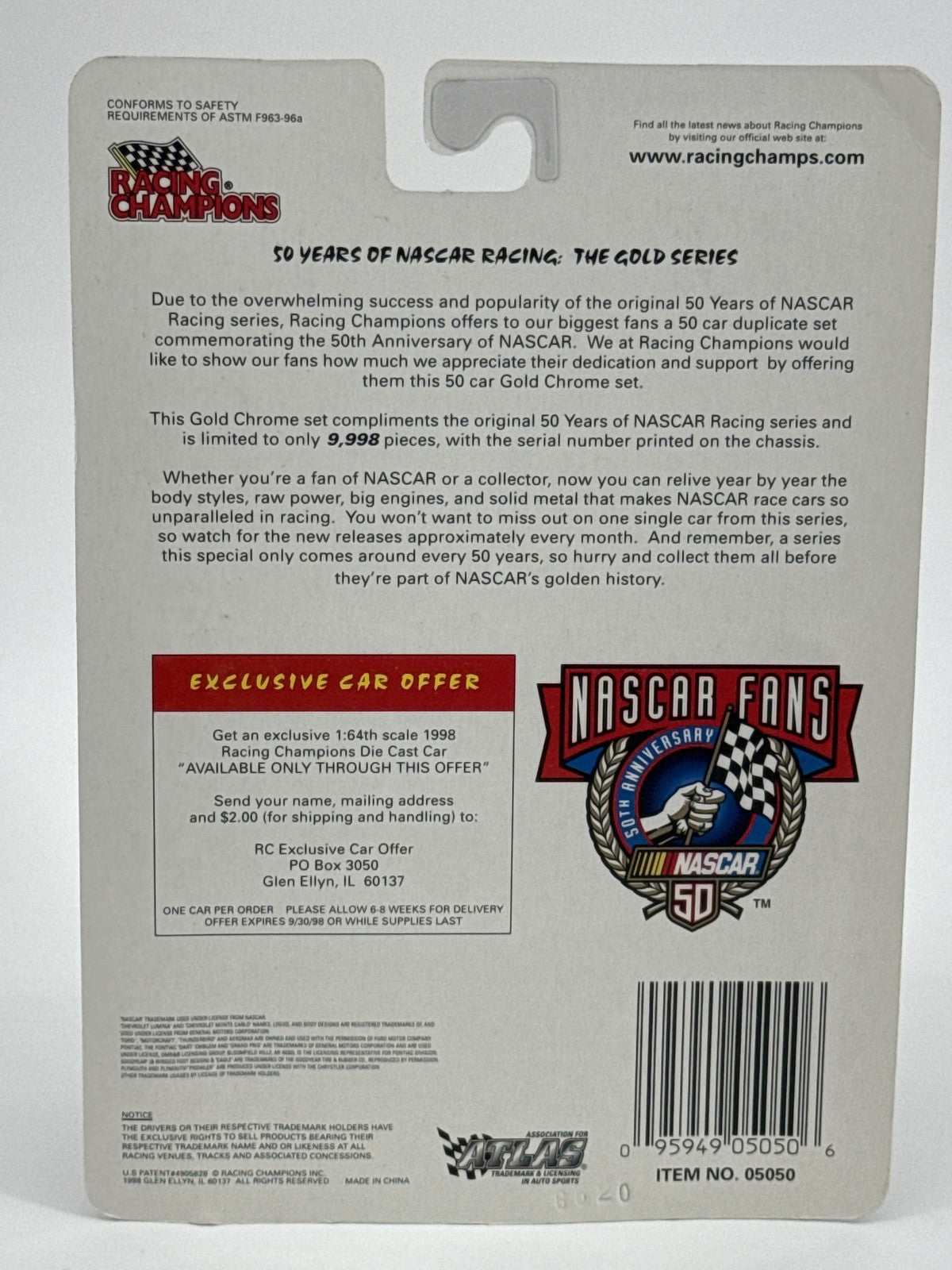 Vintage NASCAR 1951 Mercury Diecast Car Gold 50th Anniversary Racing Champions L