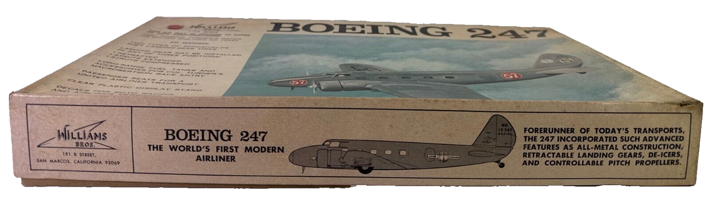 Williams Bros Boeing 247 Airliner 1/72 Scale Model Kit #72-247 Open Box