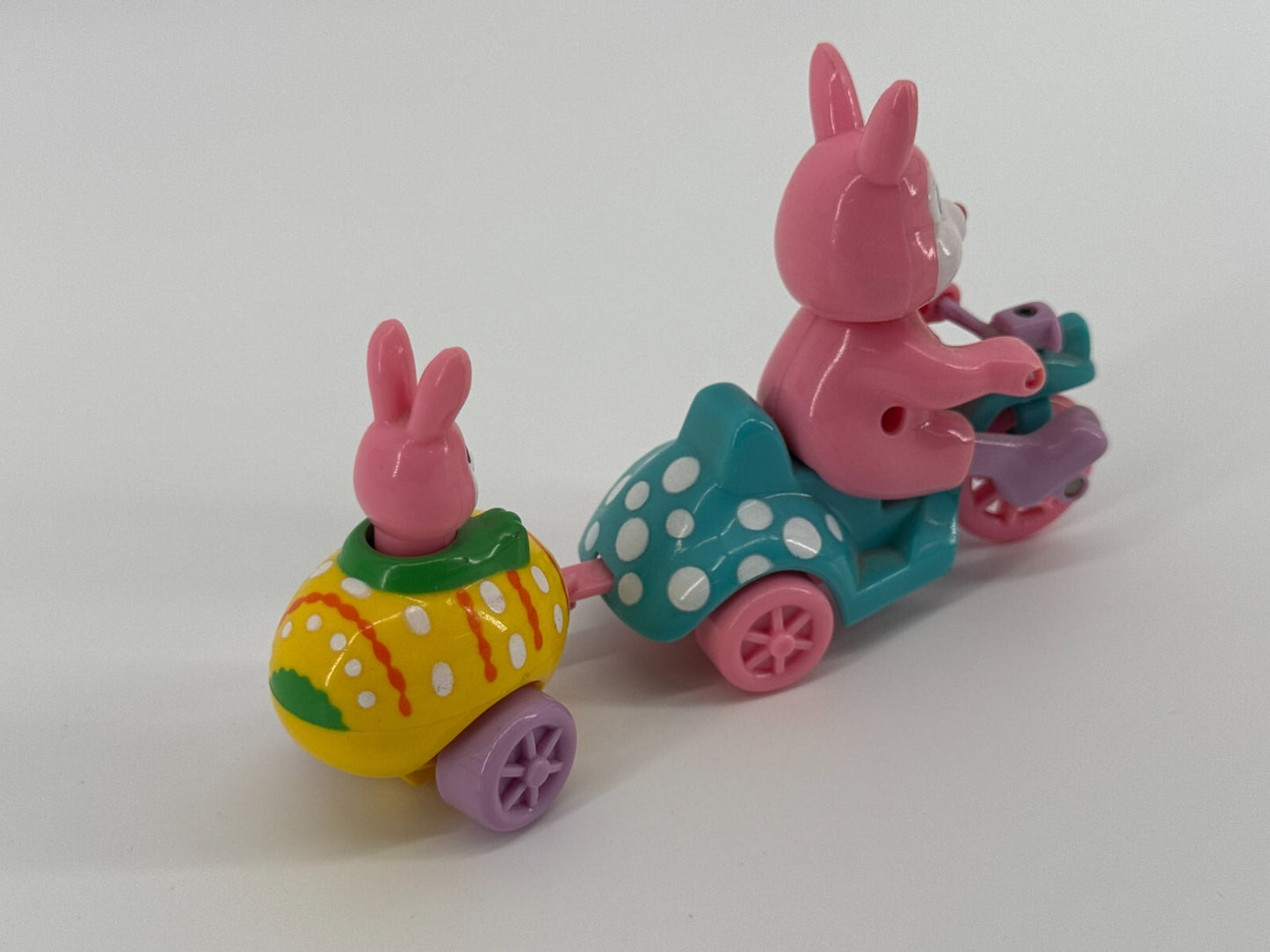 Vintage Wind-Up Trike Toys Lot Bunny Bear Sidecar Easter Pastel 90s Cute Set 3