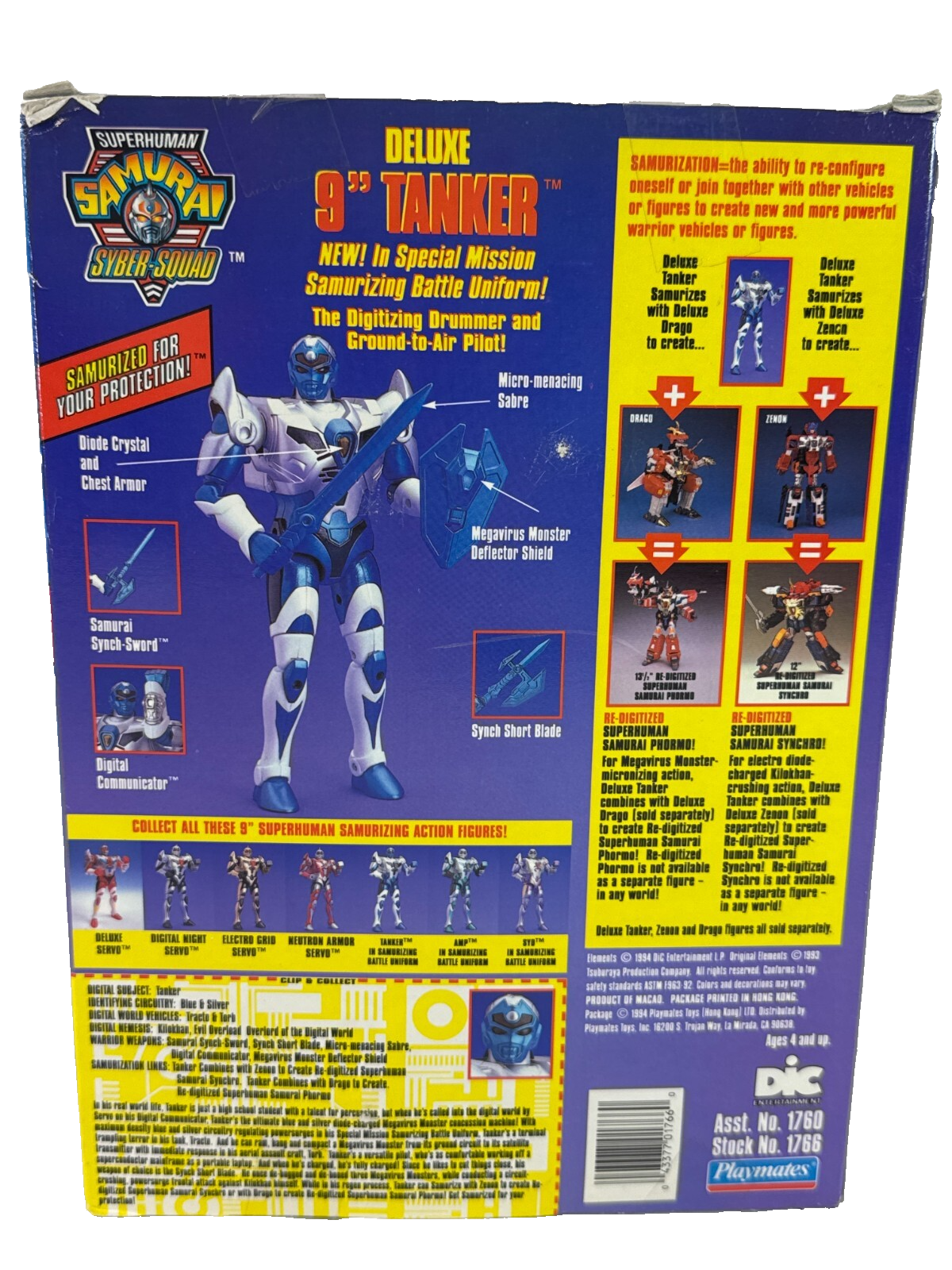 1994 Superhuman Samurai Syber-Squad Deluxe 9" Tanker Figure Playmates MIB