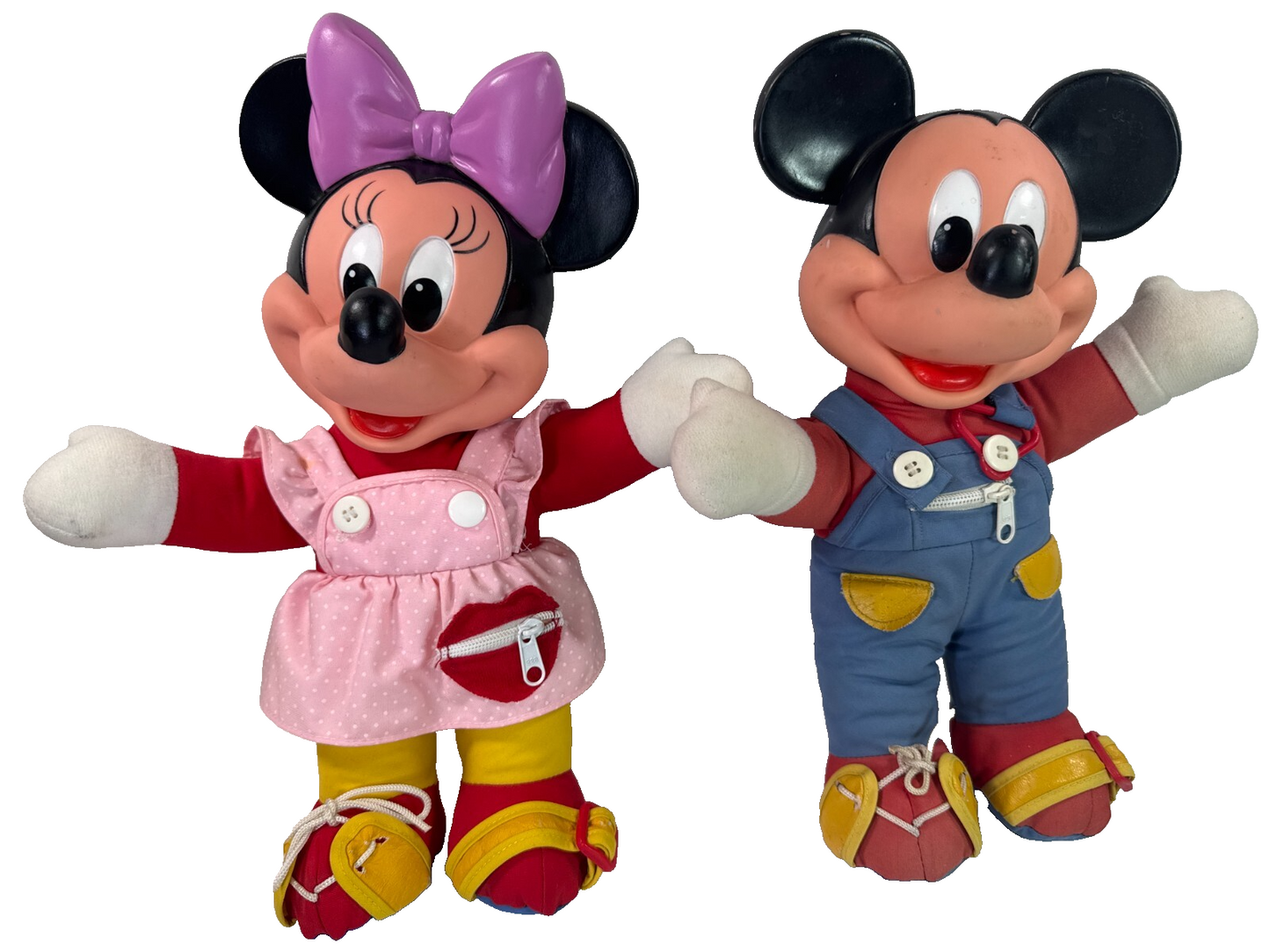 1989 Mattel Disney Learn to Dress Me Mickey Minnie Mouse Plush Dolls Set Vintage