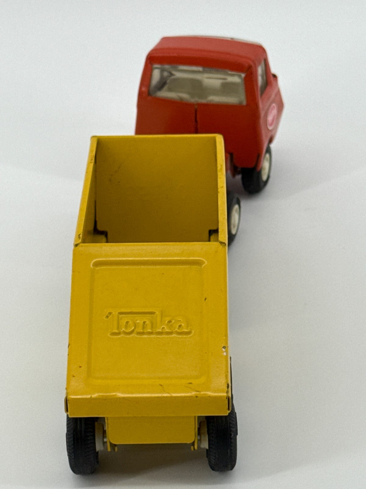 VTG 1970s Tonka Mini Bottom Dump Truck Yellow Orange Cab Steel Toy 9.25β USA Mad