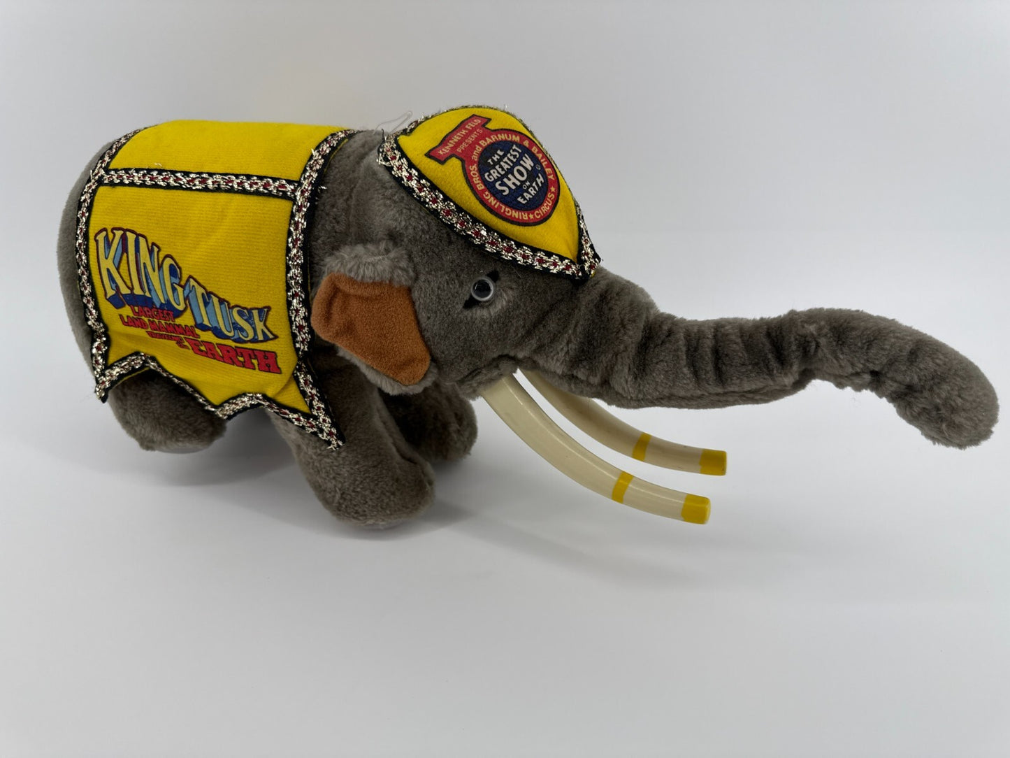 1987 Ringling Bros King Tusk Elephant Plush Circus Toy w/ Hard Tusks Korea