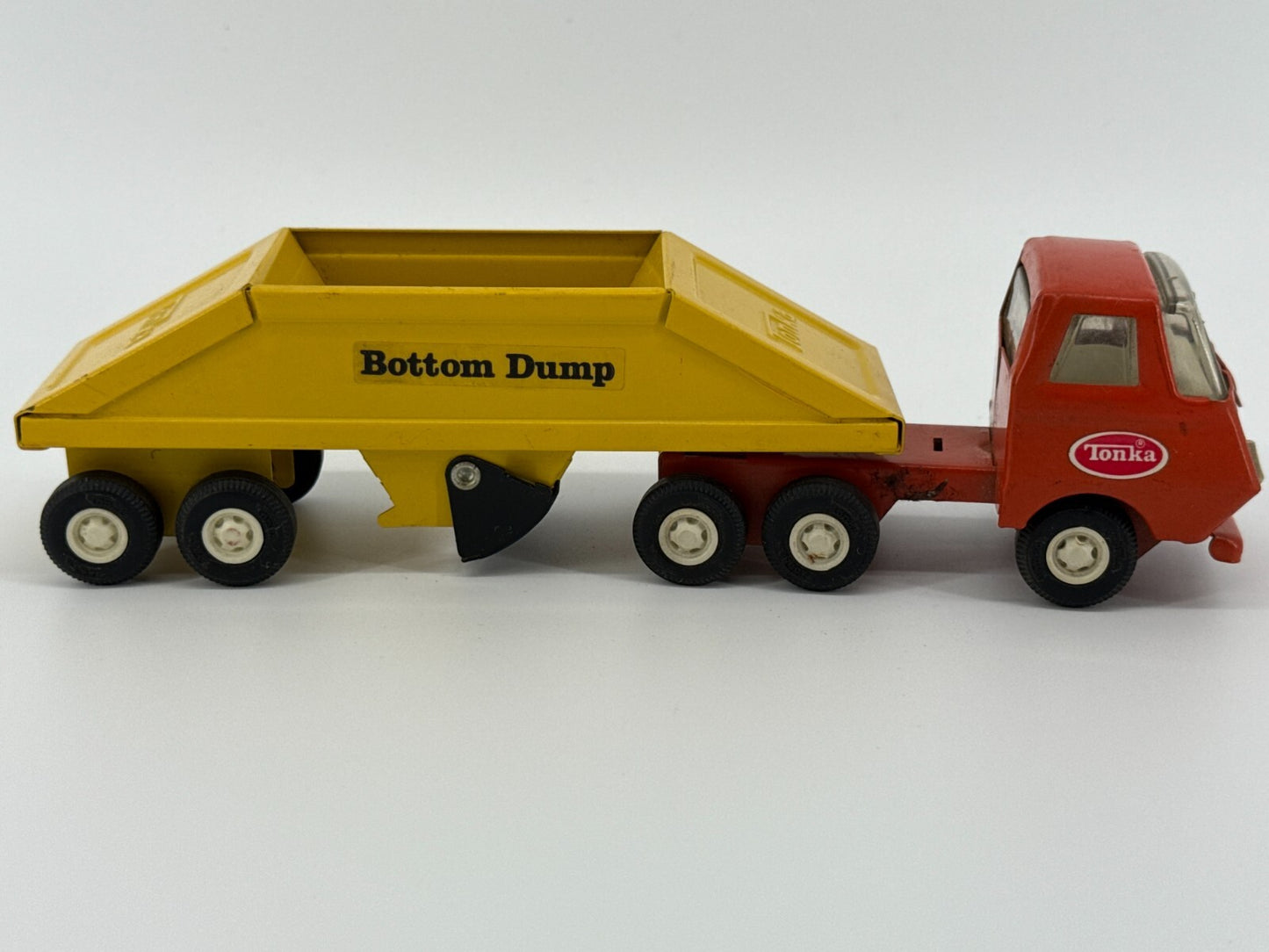 VTG 1970s Tonka Mini Bottom Dump Truck Yellow Orange Cab Steel Toy 9.25β USA Mad