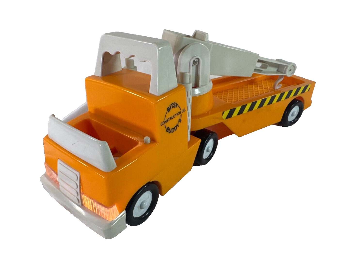 Vintage BITSY BUDDY Construction Co Tow Truck Orange Crane Hook Rolling Wheels