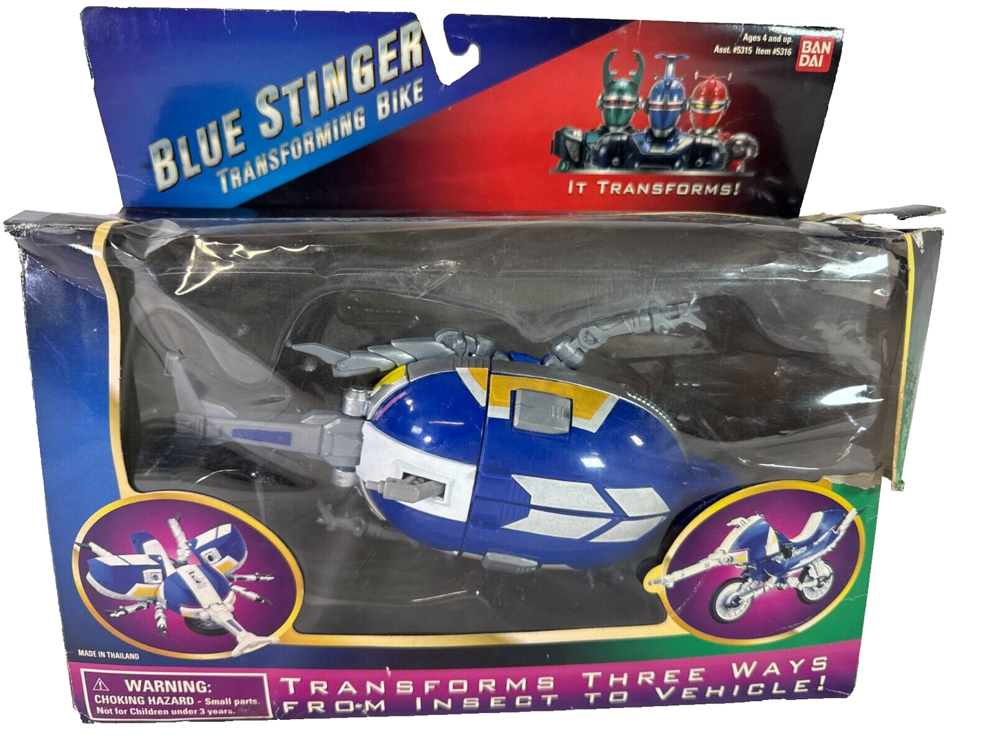 1996 Bandai Beetleborgs Blue Stinger Transforming Bike 3-Way Vehicle w/ Box 5316
