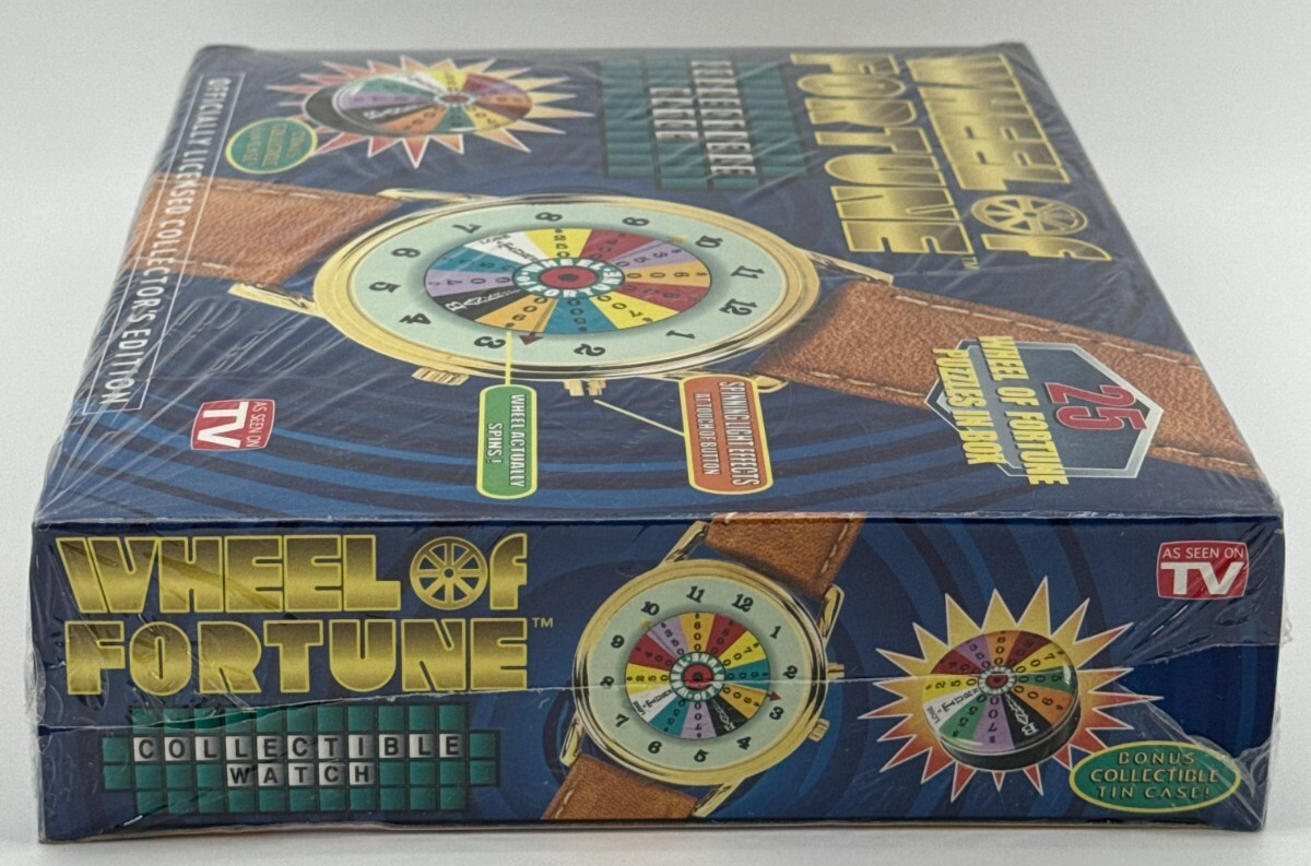Wheel Of Fortune Watch 1990s 18K Gold Plated Spinning Dial Lights Tin Game Cards