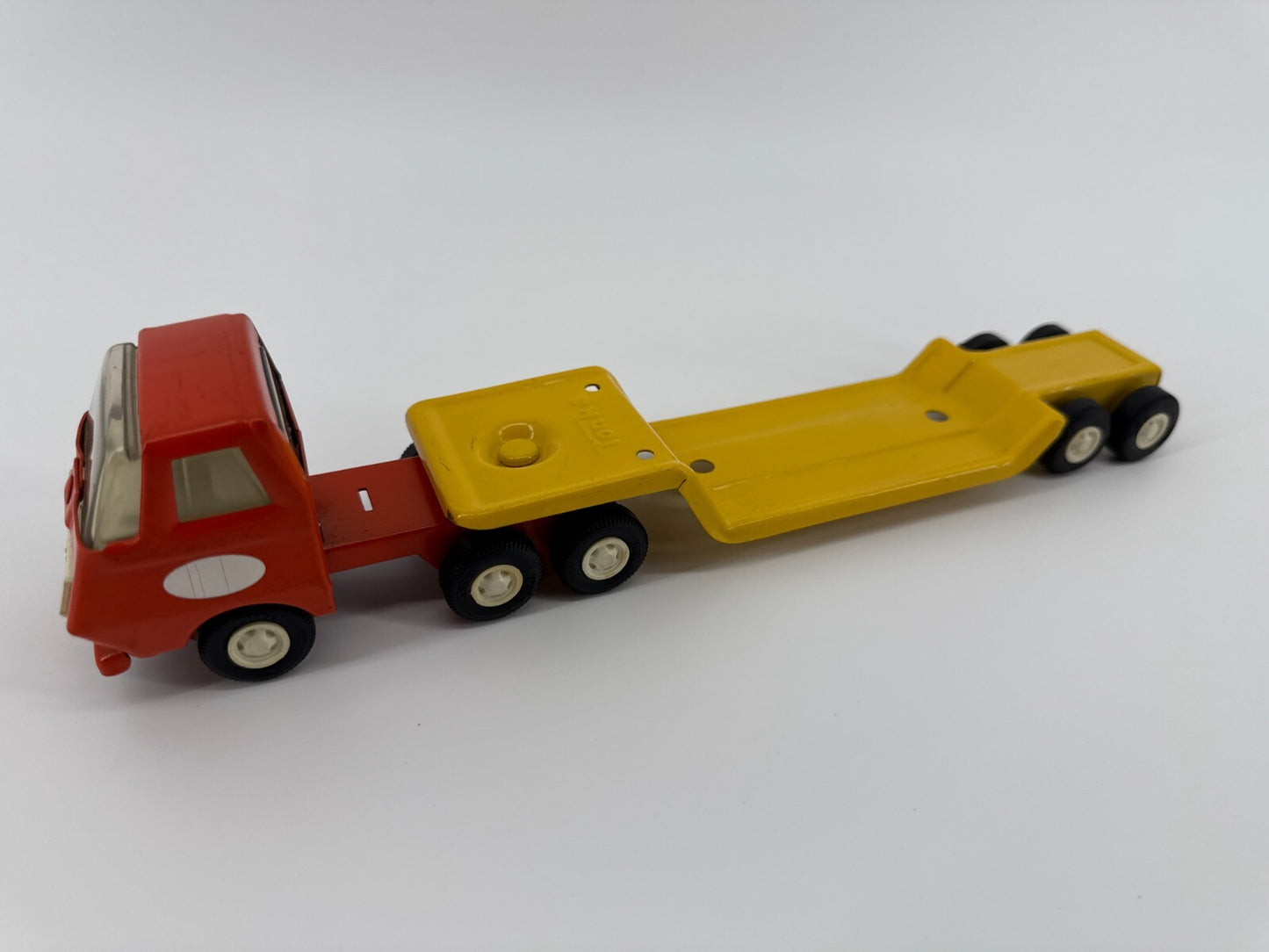 VTG 1970s Tonka Lowboy Flatbed Hauler Truck Dump Trailer Yellow Red Diecast Stee