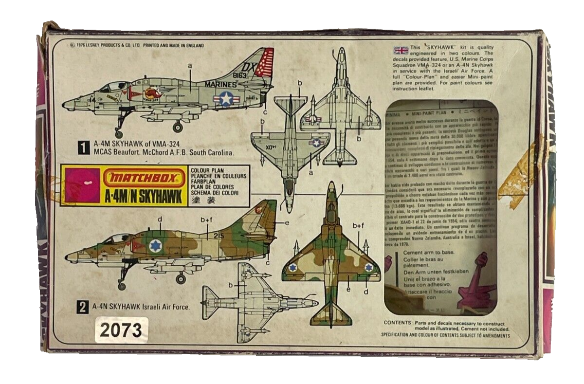 Vtg 1976 Matchbox A-4M/N Skyhawk 1/72 Scale Model Kit PK-29 Open Box 2073