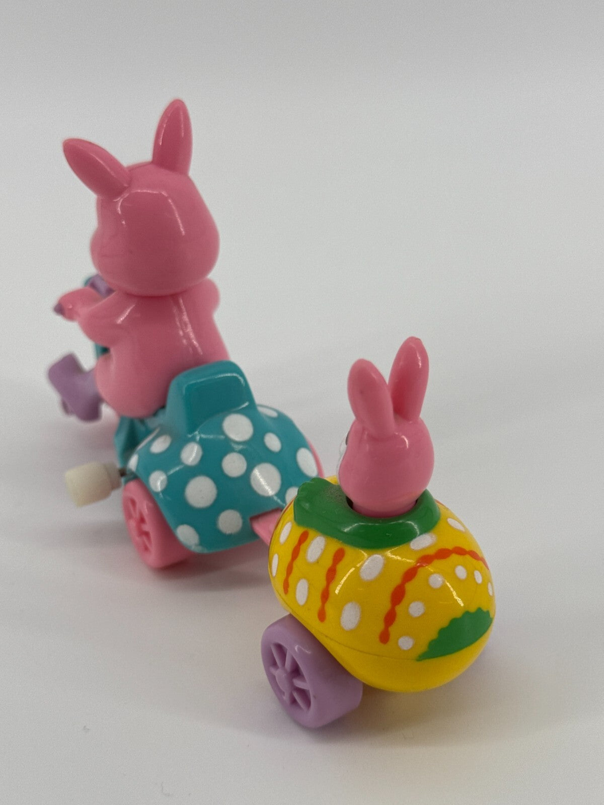 Vintage Wind-Up Trike Toys Lot Bunny Bear Sidecar Easter Pastel 90s Cute Set 3