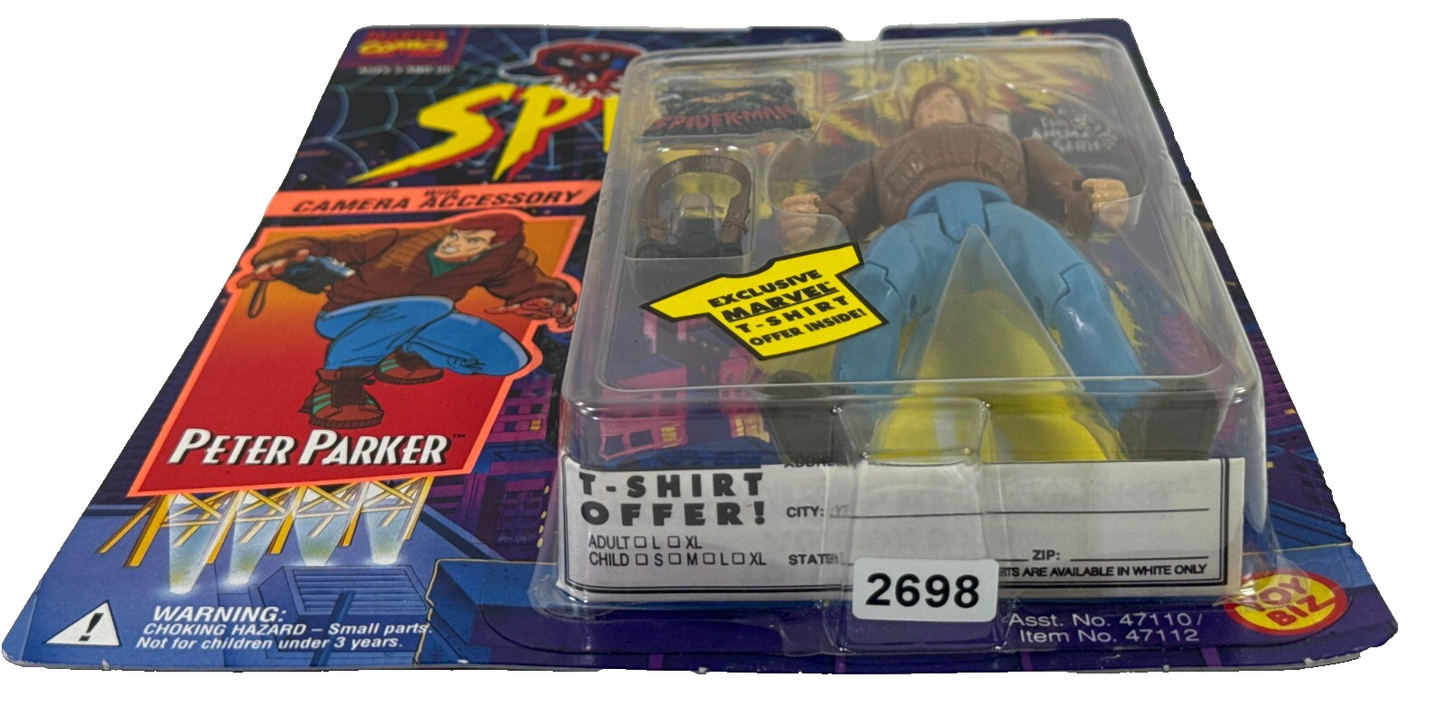 1994 ToyBiz Spider-Man Animated Peter Parker Action Figure w/ Camera MOC 2698