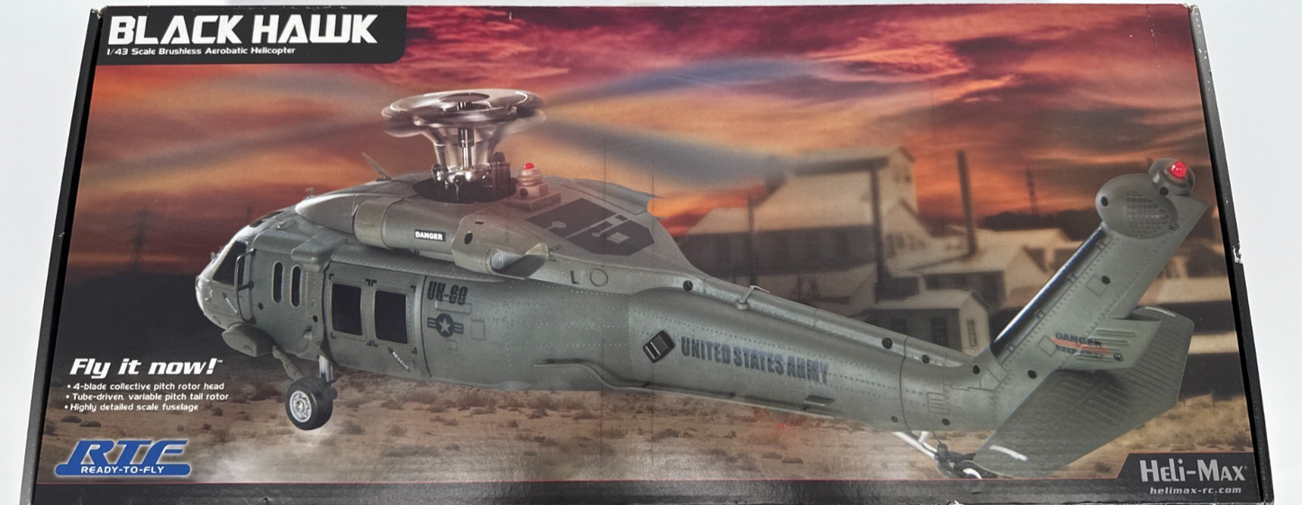 Heli-Max Black Hawk 1/43 RTF RC Helicopter TX610 LiPo 4 Blade Open Box NEW