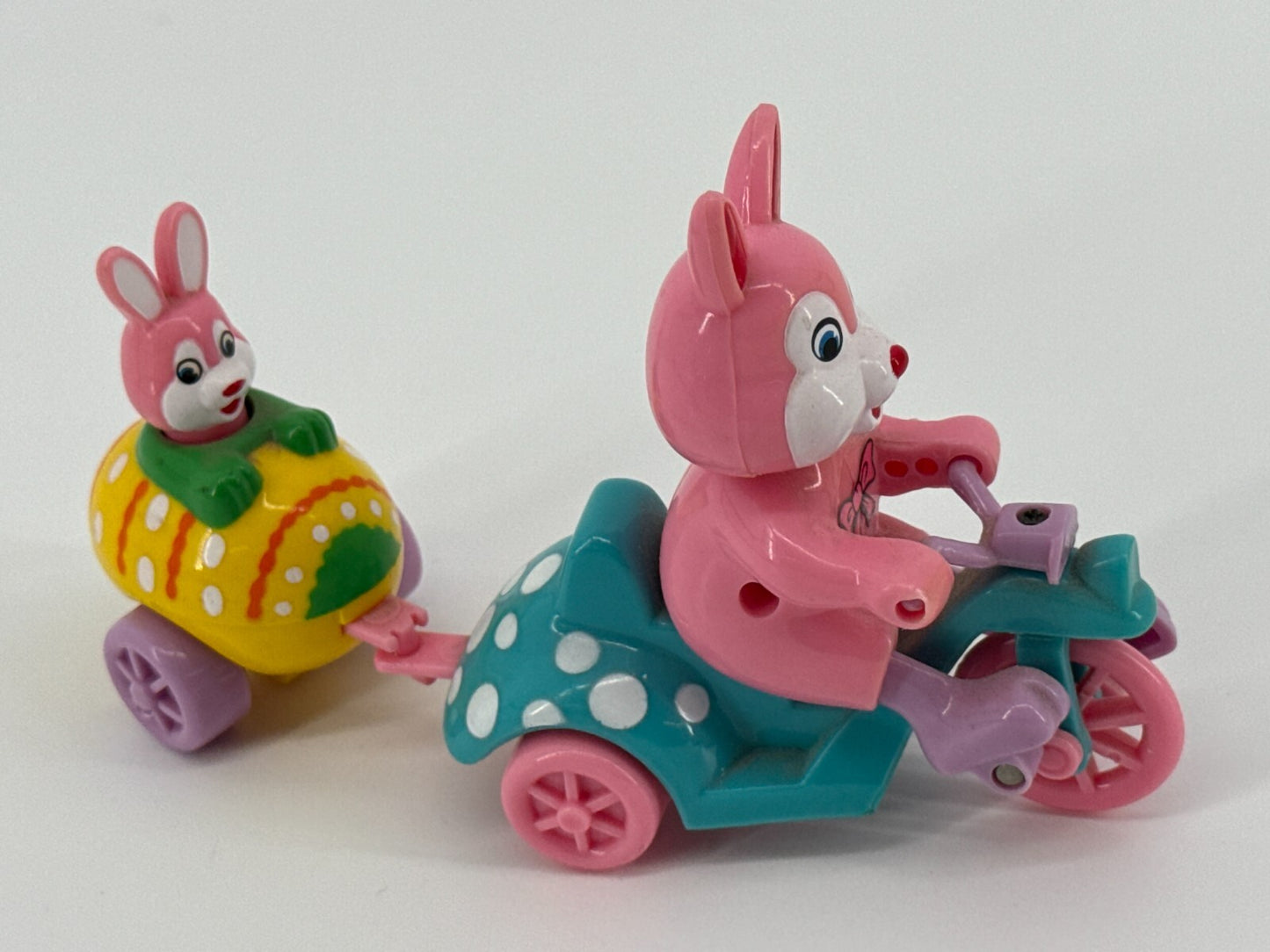 Vintage Wind-Up Trike Toys Lot Bunny Bear Sidecar Easter Pastel 90s Cute Set 3