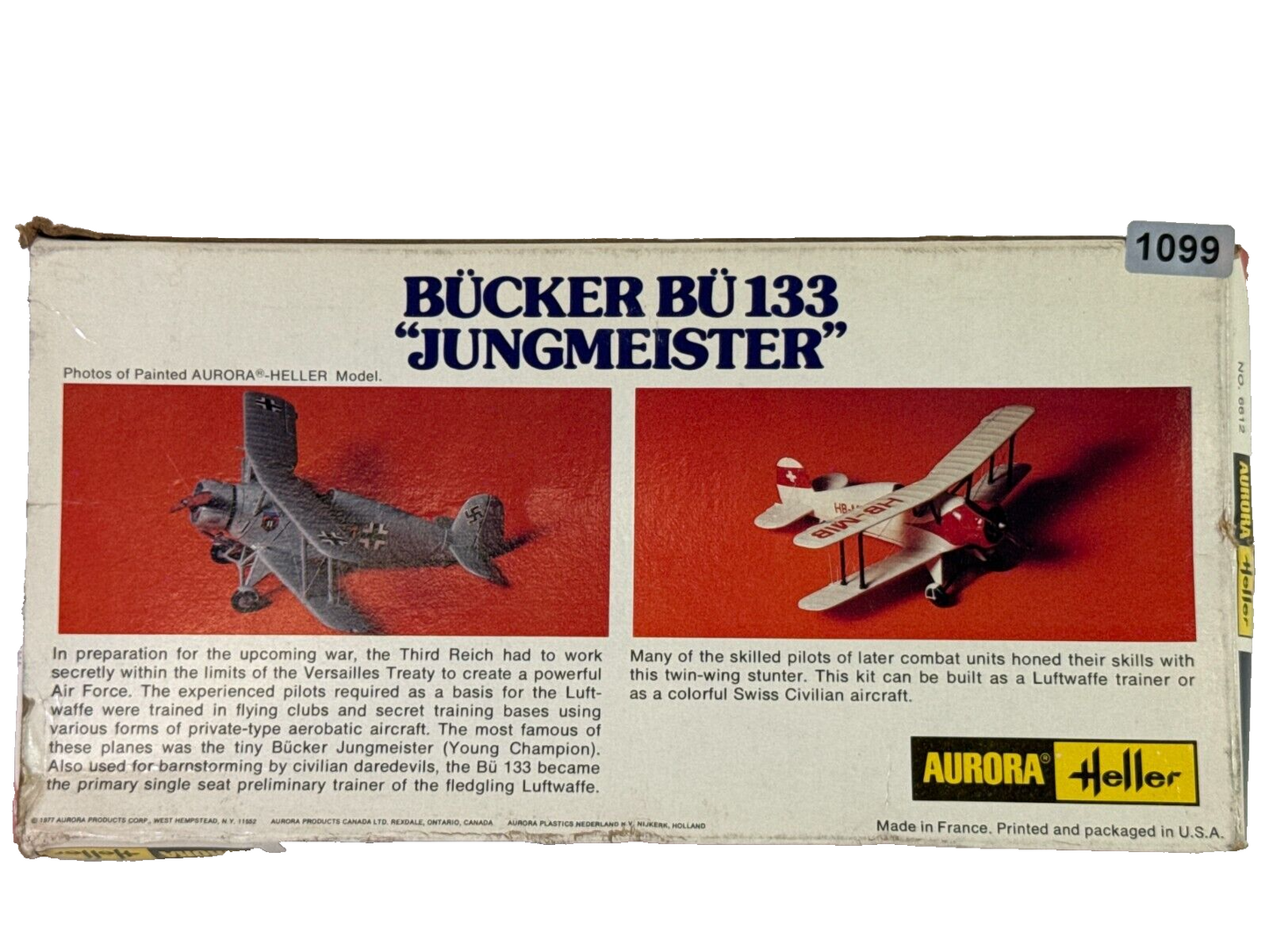Heller/Aurora 1/72 Bücker Bü 133 Jungmeister – WWII Luftwaffe Trainer Model Kit