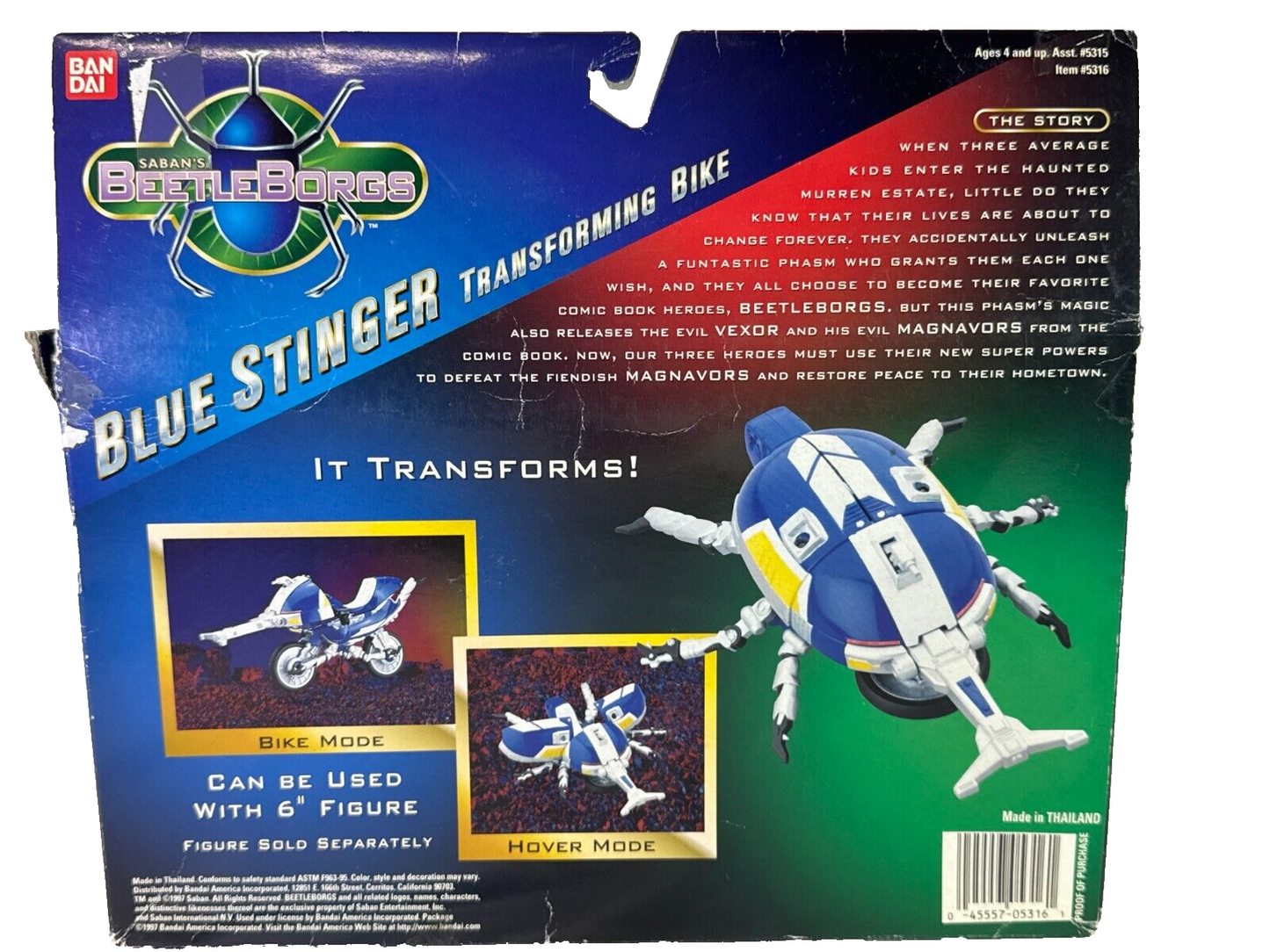 1996 Bandai Beetleborgs Blue Stinger Transforming Bike 3-Way Vehicle w/ Box 5316