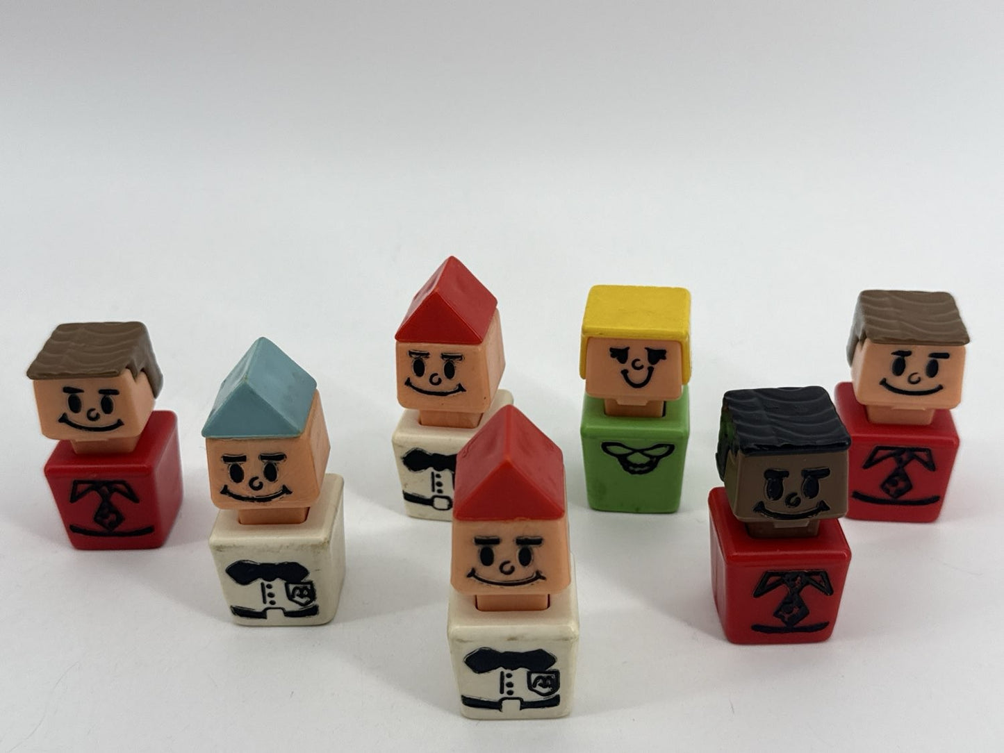 Playskool 1970s Blockhead Square Little People Lot of 7