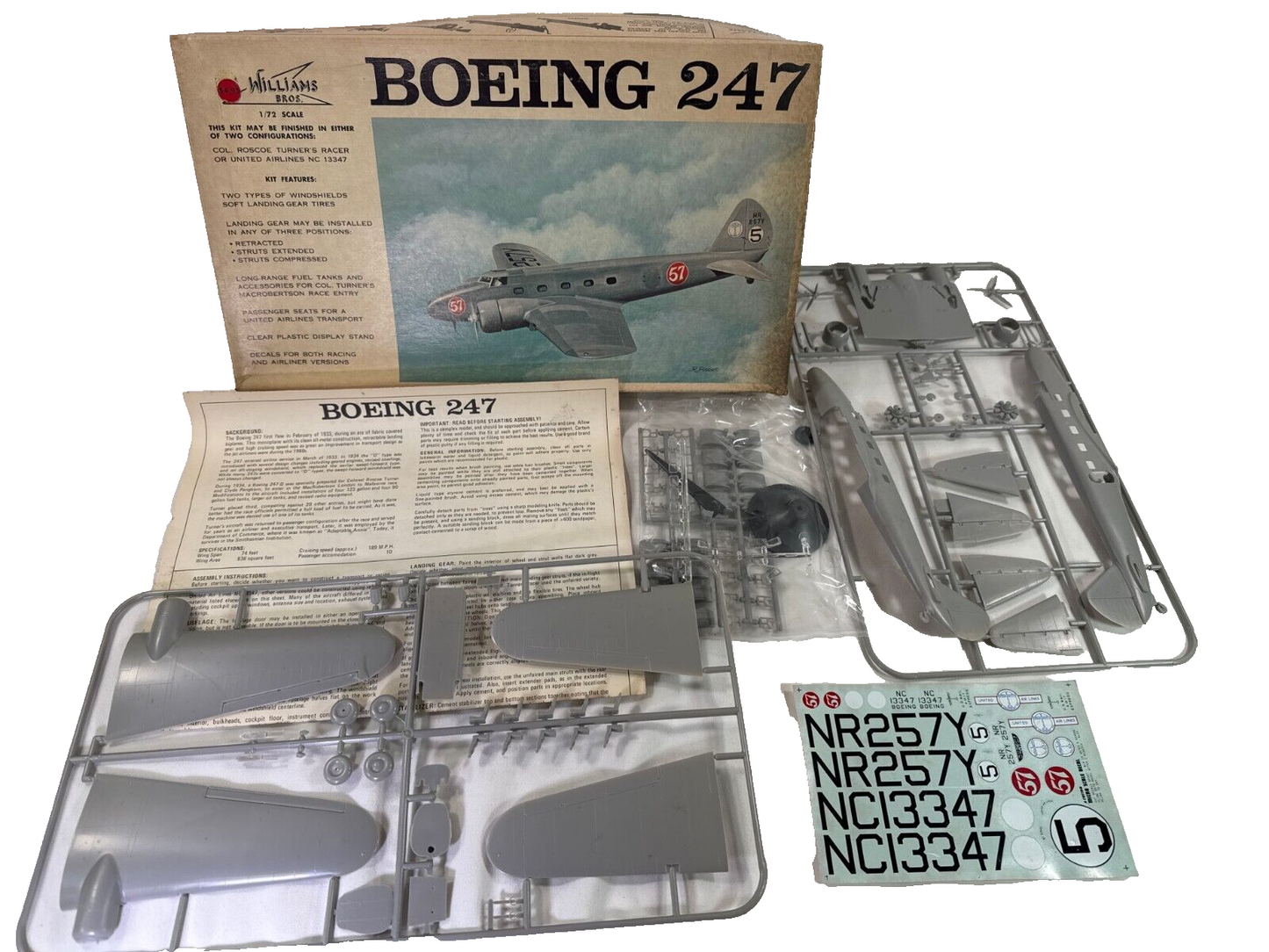 Williams Bros Boeing 247 Airliner 1/72 Scale Model Kit #72-247 Open Box