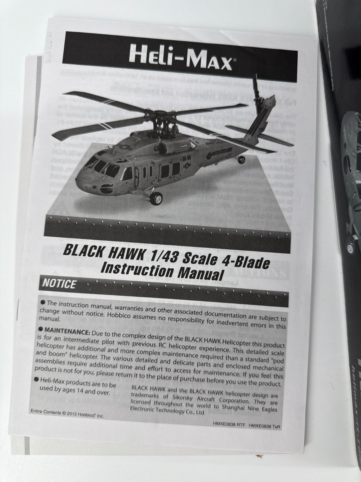 Heli-Max Black Hawk 1/43 RTF RC Helicopter TX610 LiPo 4 Blade Open Box NEW