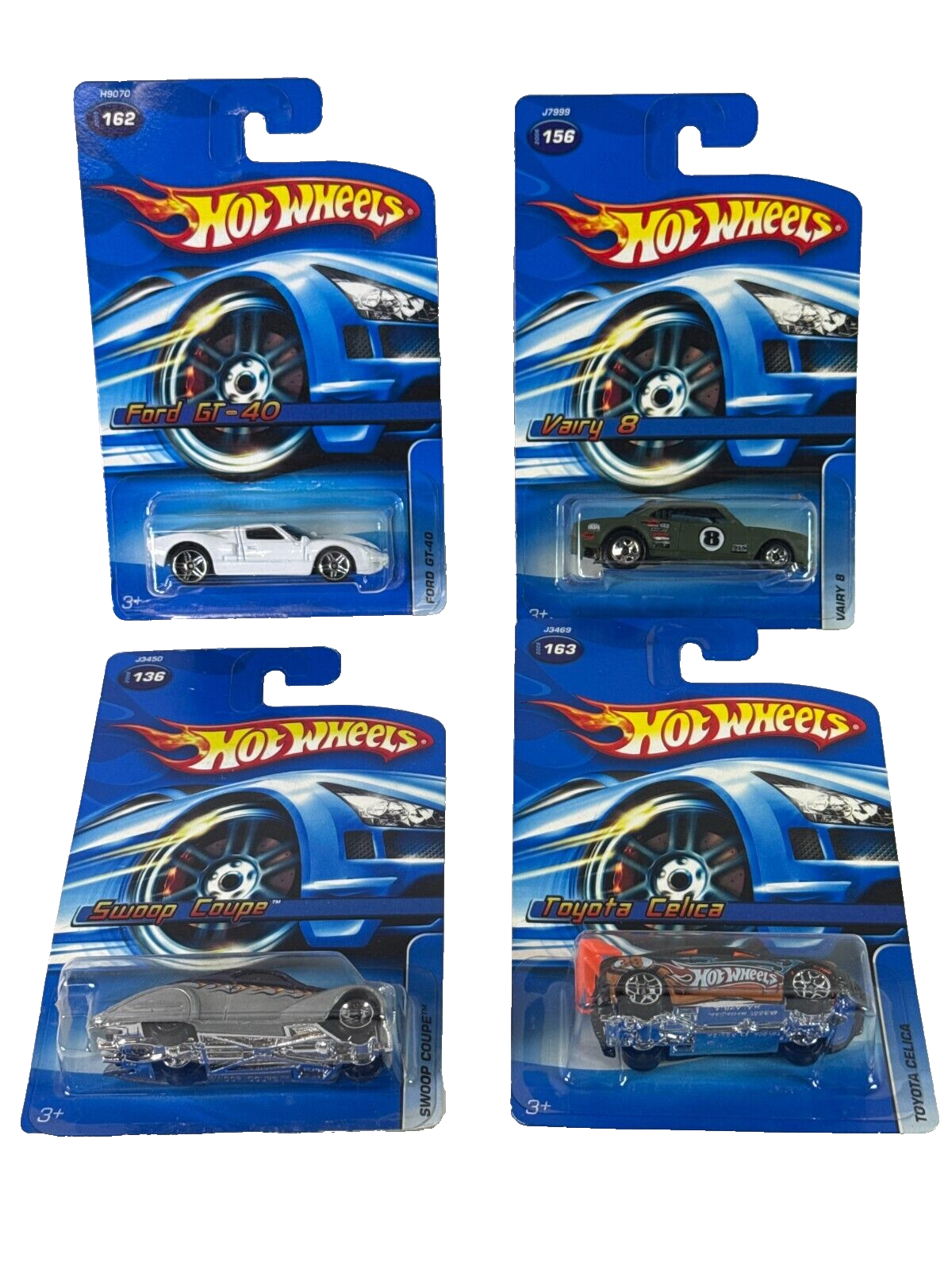 π Hot Wheels 4-Car Lot Ford GT-40 Vairy 8 Swoop Coupe Celica NIP Collector Set!