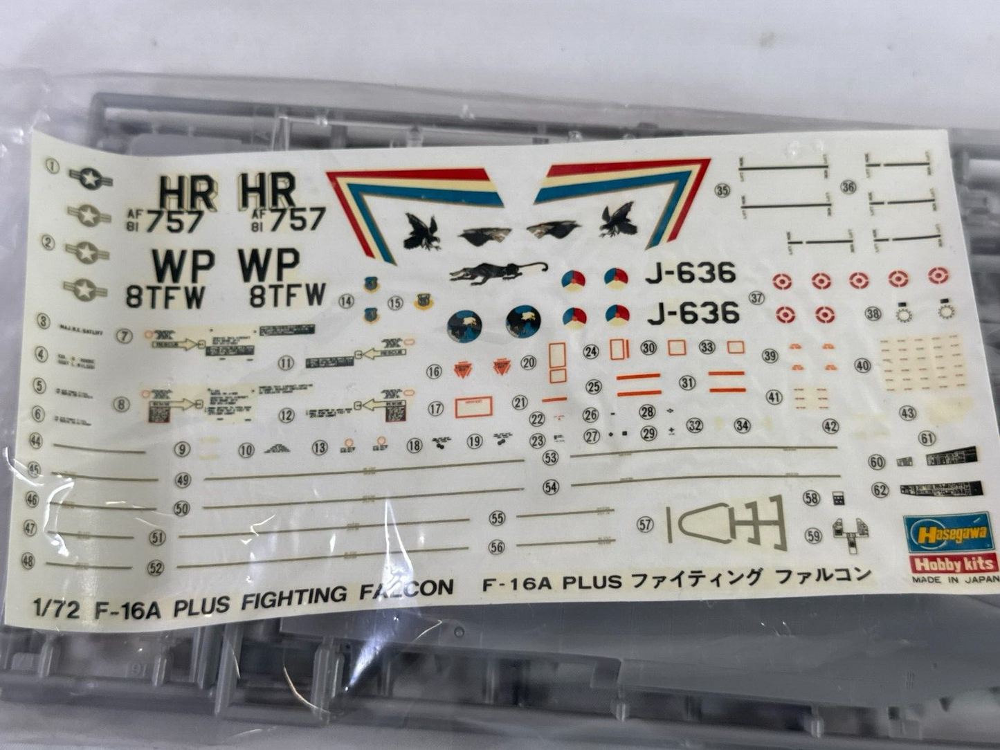 Hasegawa 1/72 F-16A Plus Fighting Falcon Model Kit Decals Stand Vintage