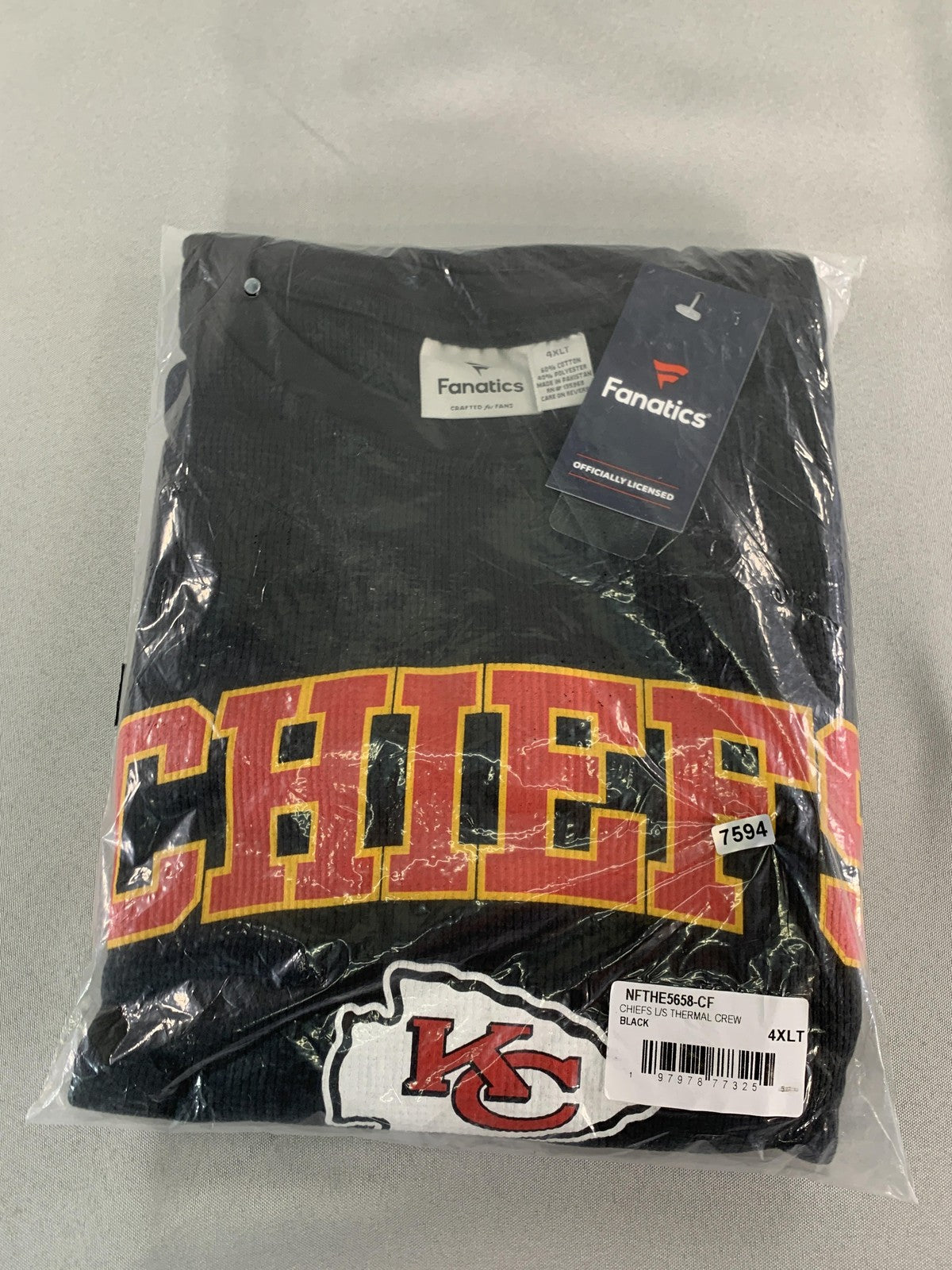 Kansas City Chiefs Shirt Mens 4XLT Black NFL Football Long Sleeve Thermal Crew