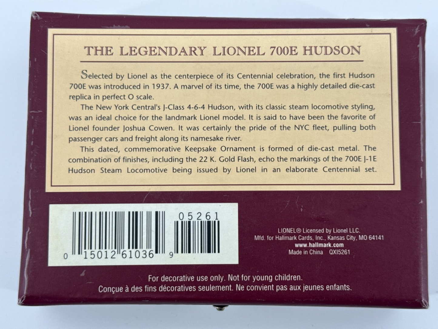 π Hallmark Lionel 700E J-1E Hudson Steam Locomotive Ornament 100th Anniversary