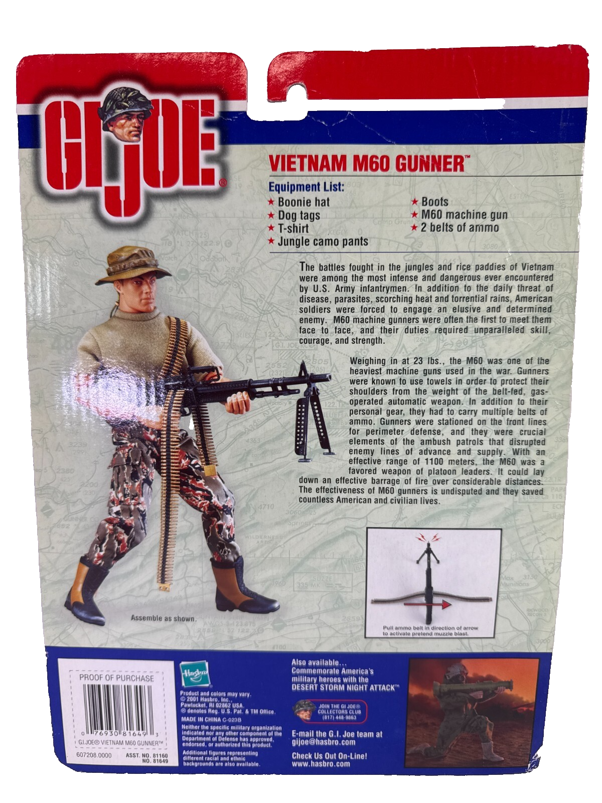 GI Joe Vietnam M60 Gunner 12" Action Figure 2001 Hasbro Camo Muzzle Blast Rare
