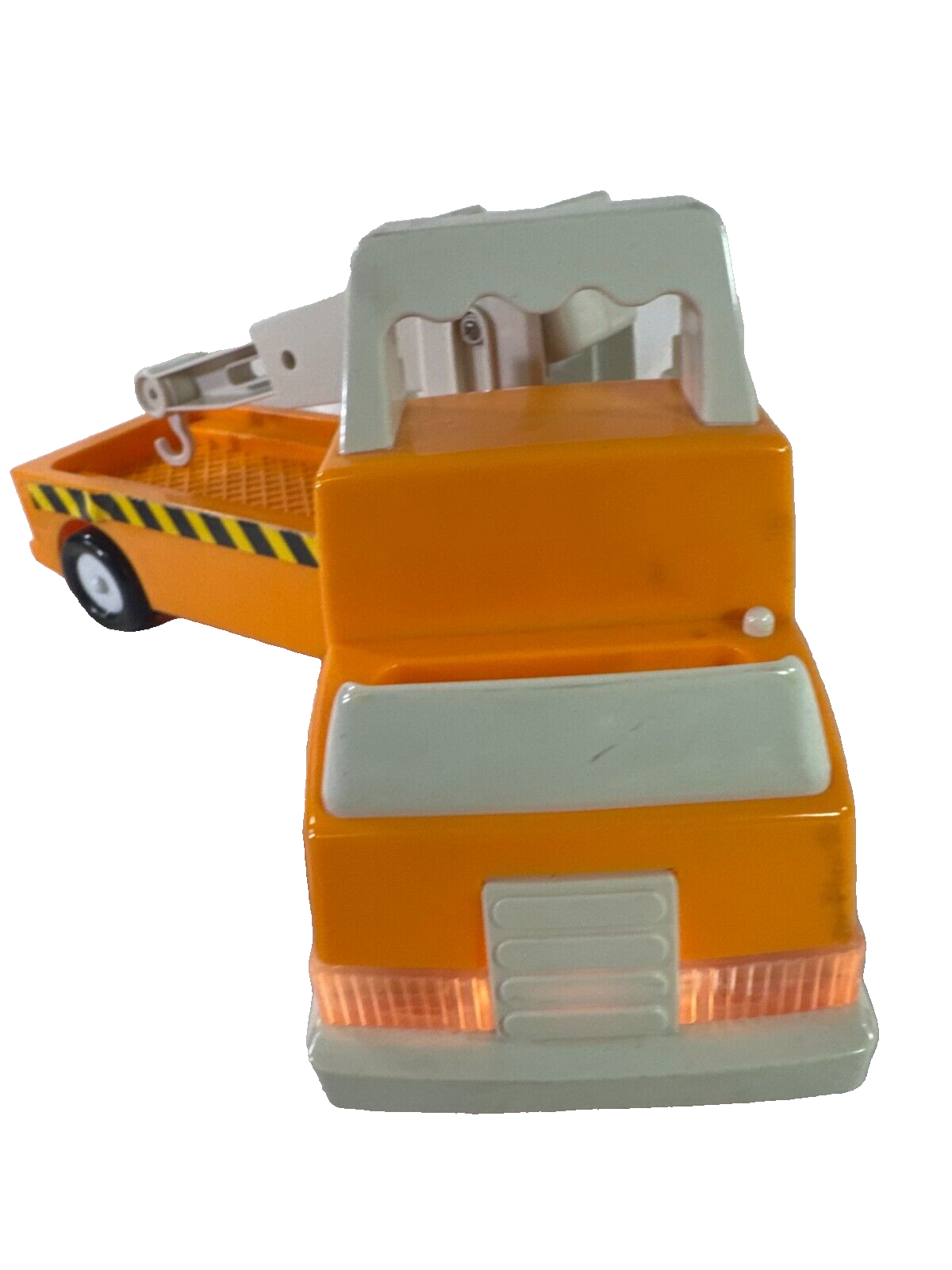 Vintage BITSY BUDDY Construction Co Tow Truck Orange Crane Hook Rolling Wheels