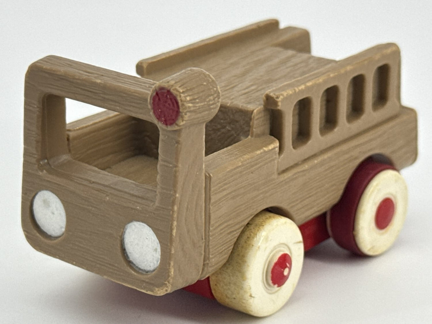 1974 Ideal Toys Fire Truck Imitation Wood Plastic Toy 4.25" Red Wheels Hong Kong