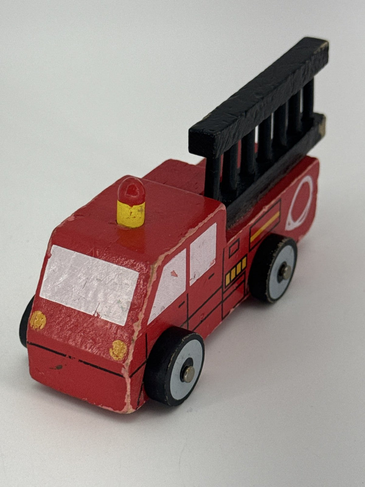 Wooden Fire Truck Toy Lakeshore Emergency Vehicle Red Black Ladder Play
