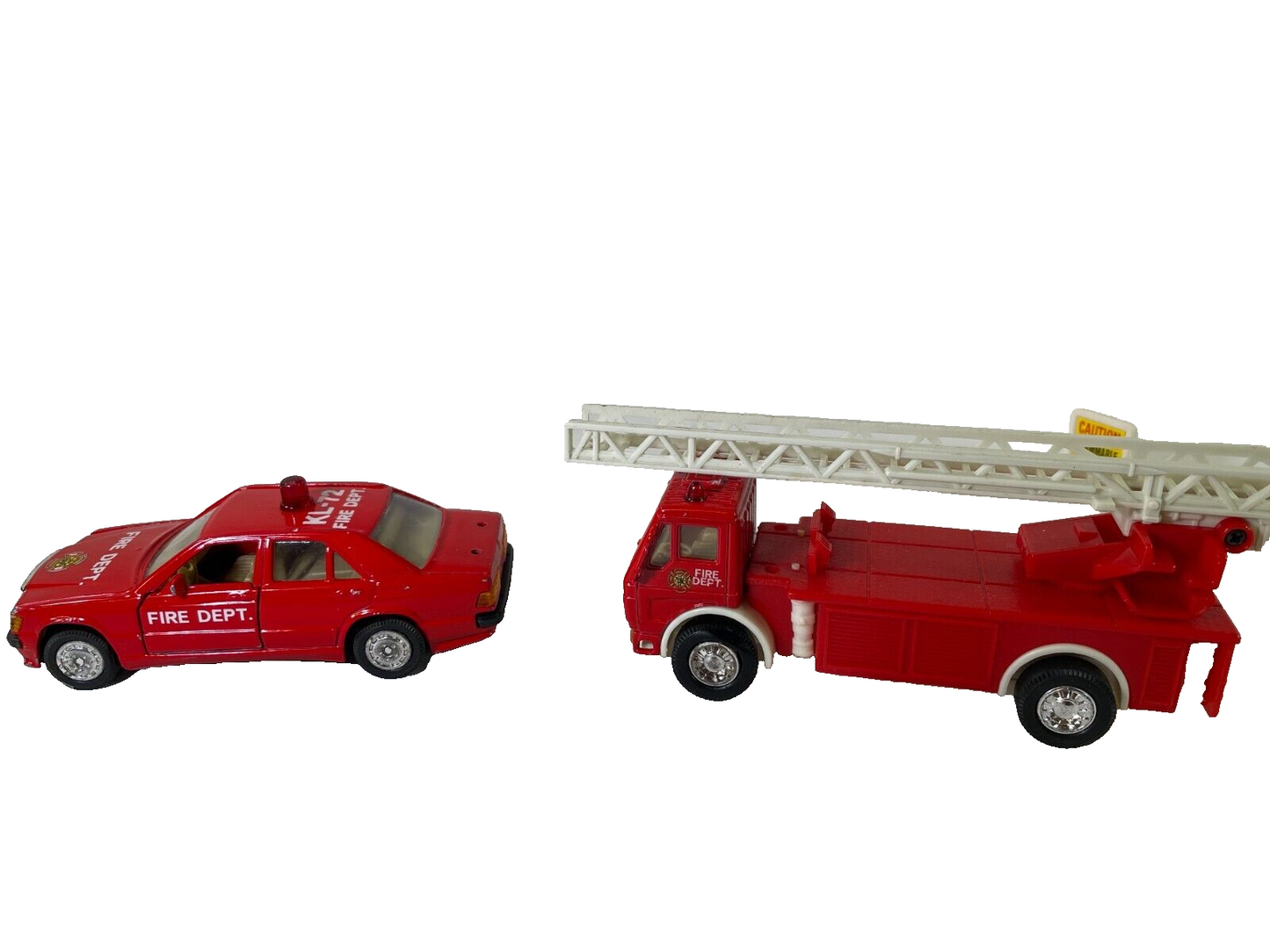 Vintage Welly Mercedes Benz Fire Truck Diecast Car Lot w/ Road Signs 1:64