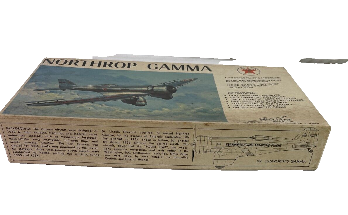 Vintage Williams Bros. Northrop Gamma 1:72 Scale Model Kit – Sky Chief/Polar Sta