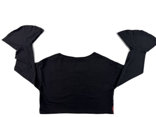 Burning Flame Bell Sleeve Top Black Red Yellow Graphic Off Shoulder