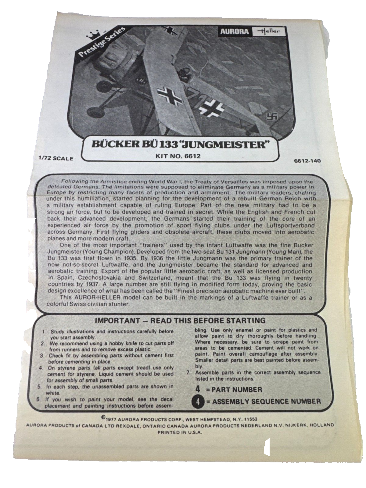 Heller/Aurora 1/72 Bücker Bü 133 Jungmeister – WWII Luftwaffe Trainer Model Kit