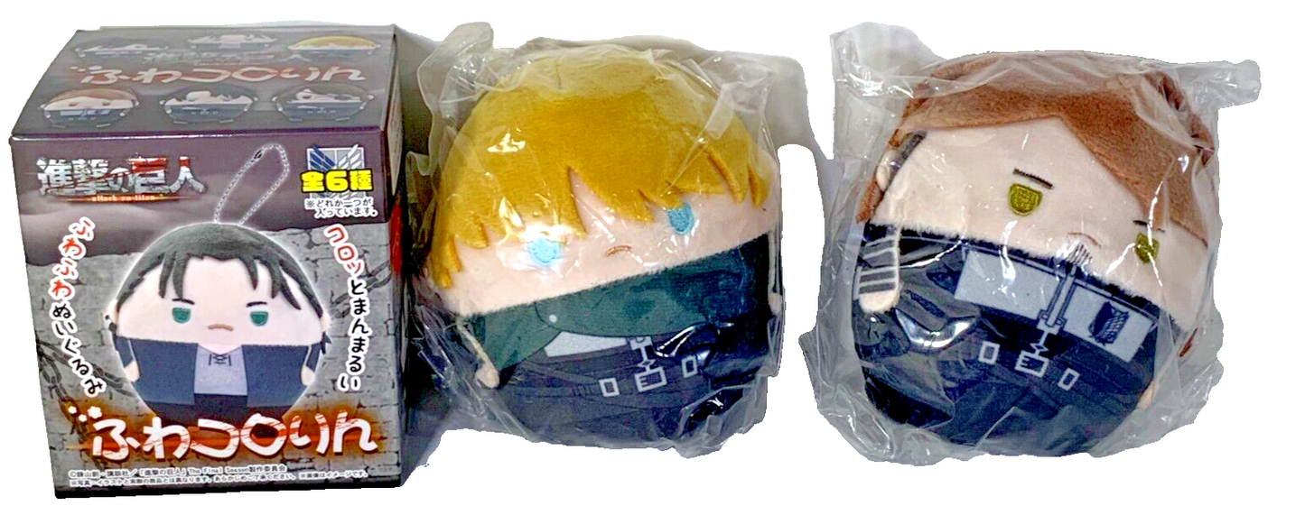 Attack on Titan Plush Keychain Lot of 3 Takara Tomy Fuwakororin Jean Armin Eren