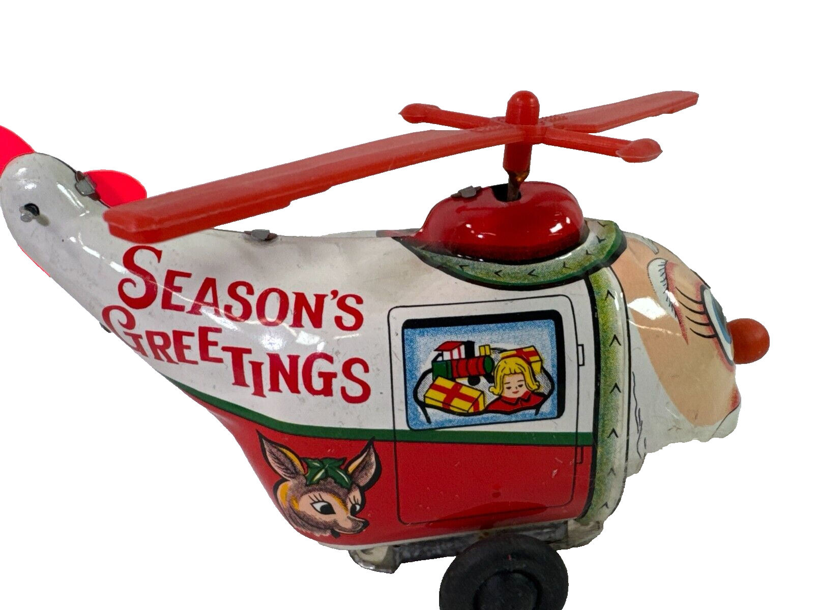 Yuletide Wind-Up Santa Copter Christmas Helicopter Tin Toy Best-Ever Decor