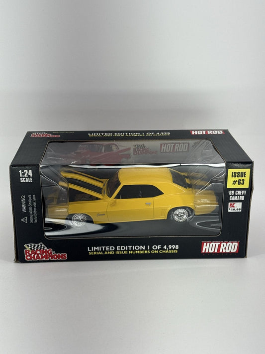 Racing Champions 1:24 '69 Chevy Camaro Hot Rod Limited Ed #63 Yellow Diecast