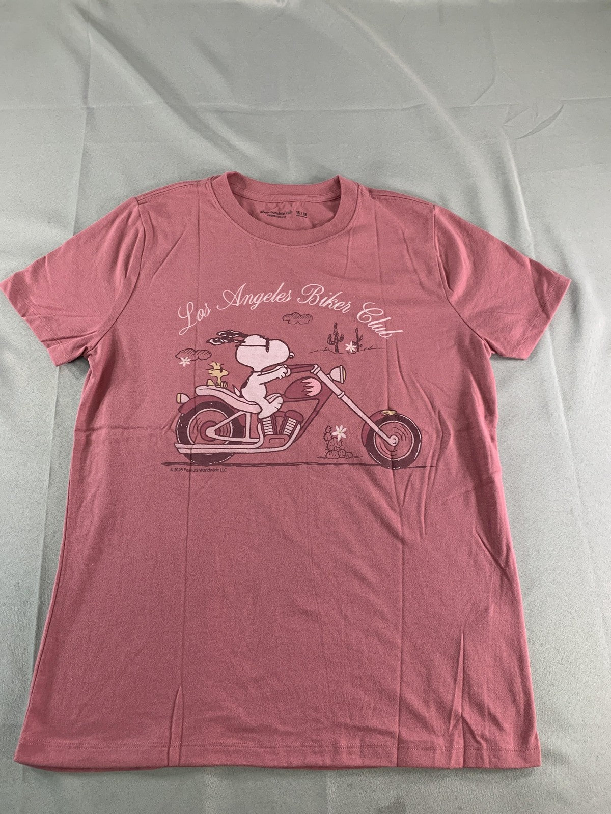 Snoopy Los Angeles Biker Club Shirt Youth 15/16 Pink Abercrombie Kids Graphic