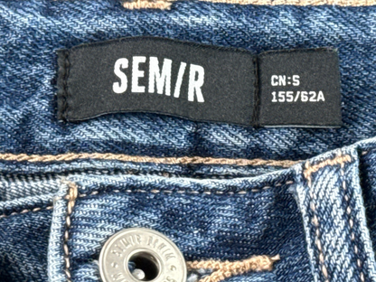 Wide Leg Jeans Womens S Semir High Rise Frayed Raw Hem Medium Wash Blue Baggy