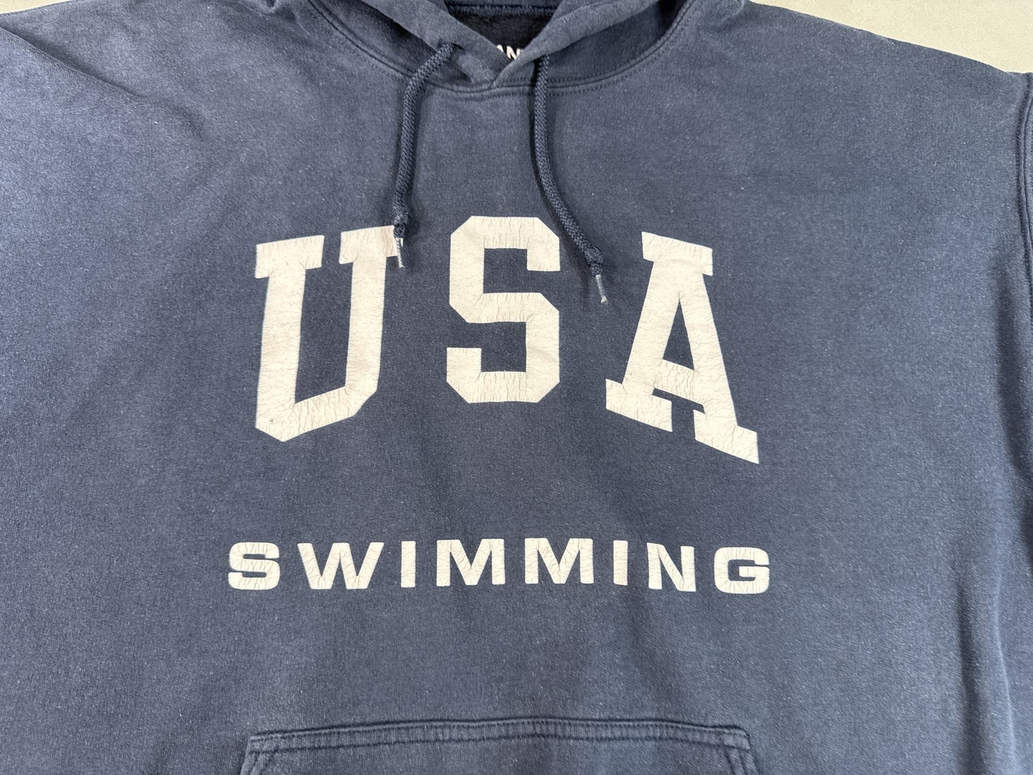 GILDAN USA Sports Hoodie XL Navy Polyester Cotton Pullover Graphic Flag Print
