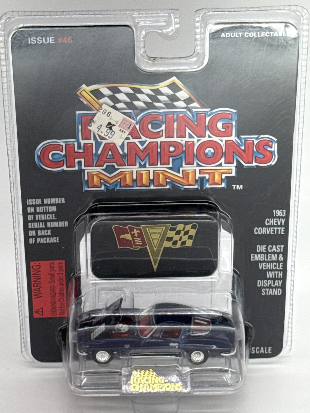 1996 Racing Champions MINT #46 1963 Chevy Corvette 1:53 Diecast Car Blue