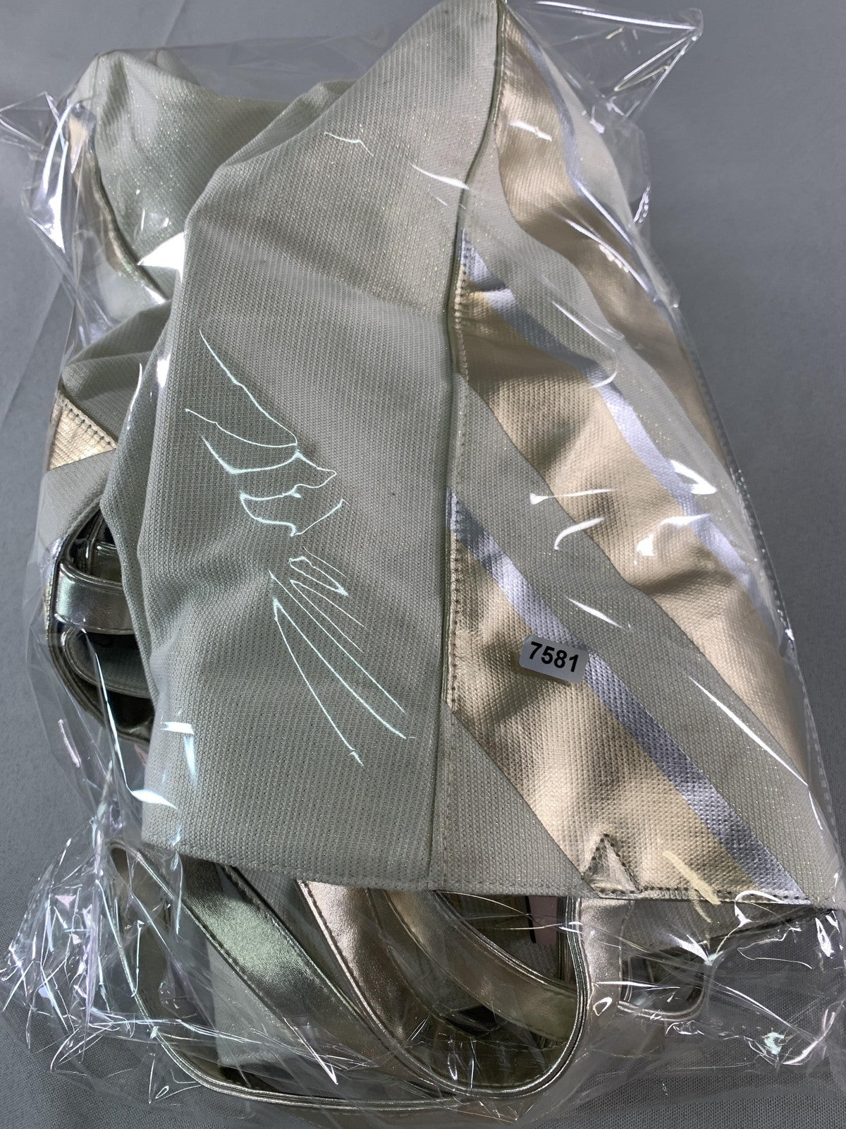 Victoria's Secret Tote Bag Gold Metallic Striped Canvas Shopper New Womens Large