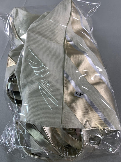 Victoria's Secret Tote Bag Gold Metallic Striped Canvas Shopper New Womens Large