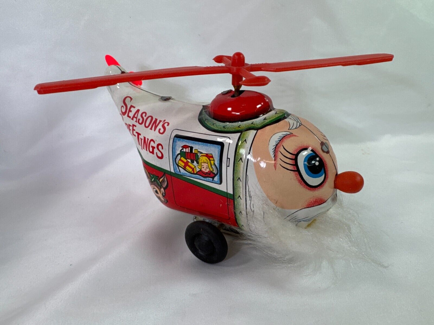 Yuletide Wind-Up Santa Copter Christmas Helicopter Tin Toy Best-Ever Decor