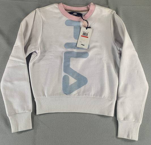 Fila Mona Cropped Sweatshirt White Pink Logo Crewneck Pullover Women’s XS NWT