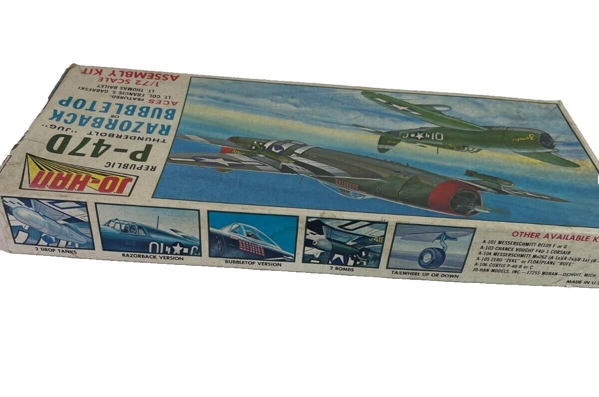 Vintage JO-HAN P-47D Thunderbolt "JUG" 1/72 Model Kit WWII Ace Pilot #1220
