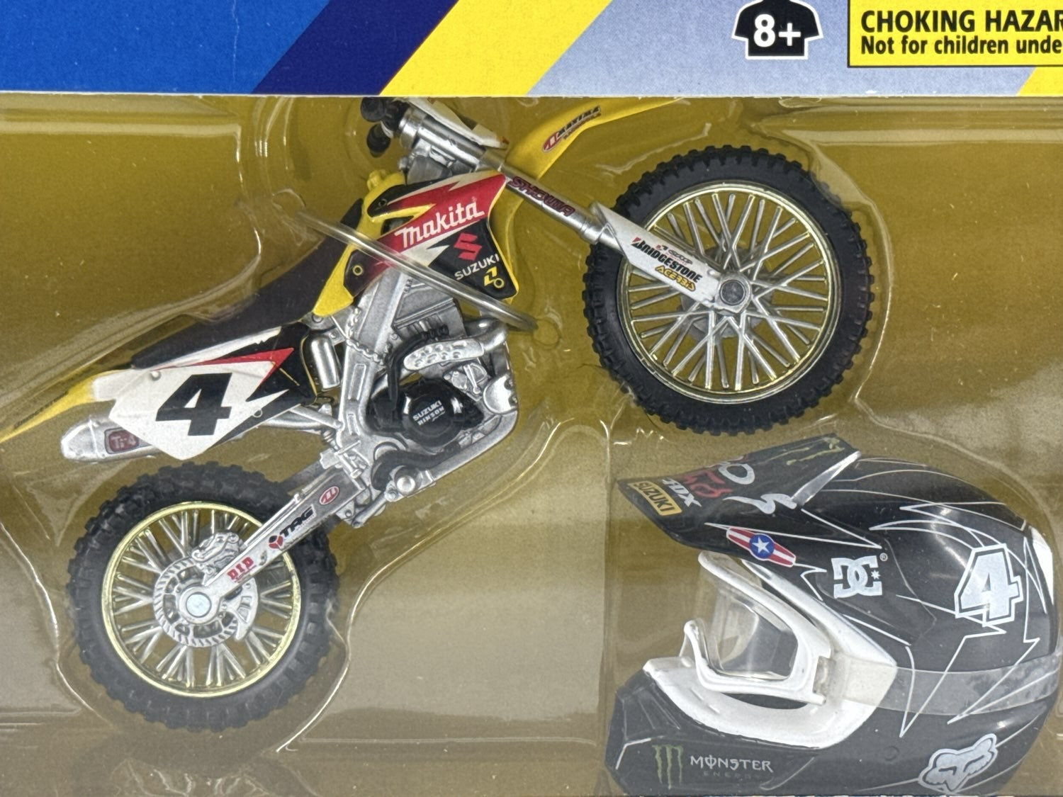 NewRay Ricky Carmichael Makita Suzuki RM-Z450 1:12 Dirt Bike & Helmet – 2006 AMA